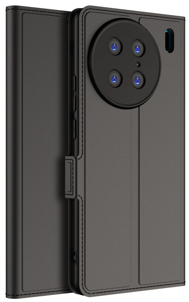 Kapa Noble Slim Magnetic Leather Flip Case Cover for Vivo X90 PRO (5G) | Card Holder Stand Leather Flip Wallet Case (Black)