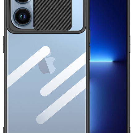 Slider Back Cover for Apple iPhone 13 Pro Max , [Military Grade Protection] Shockproof Slim Clear Camera Shield Bumper Back Case (Black)