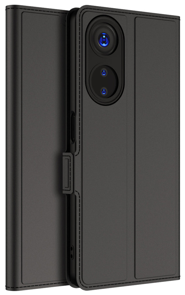 Kapa Noble Slim Magnetic Leather Flip Case Cover for Oppo F23 (5G) | Card Holder Stand Leather Flip Wallet Case (Black)