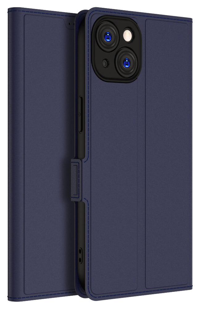 Kapa Noble Slim Magnetic Leather Flip Case Cover for Apple iPhone 15 PLUS | Card Holder Stand Leather Flip Wallet Case (Blue)