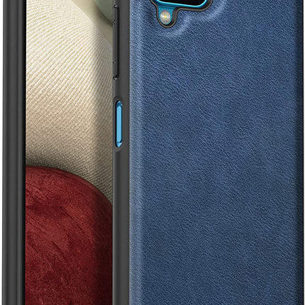 Tux Back Case for Samsung Galaxy A12 / F12 / M12 , Slim Leather Case with Soft Edge Shockproof Back Cover (Blue) - Mobizang