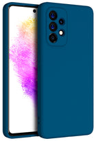 Matte Lens Protective Back Cover for Samsung Galaxy A53 (5G), Slim Silicone with Soft Lining Shockproof Flexible Full Body Bumper Case (Blue)