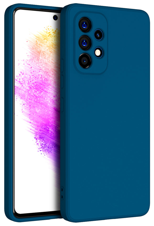 Matte Lens Protective Back Cover for Samsung Galaxy A53 (5G), Slim Silicone with Soft Lining Shockproof Flexible Full Body Bumper Case (Blue)