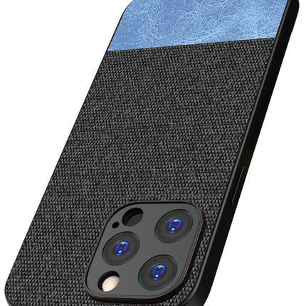 Kapa Soft Fabric & Leather Hybrid Protective Back Cover for Apple iPhone 15 Pro Max | Shockproof Slim Hard Anti Slip Back Case (Black::Blue)
