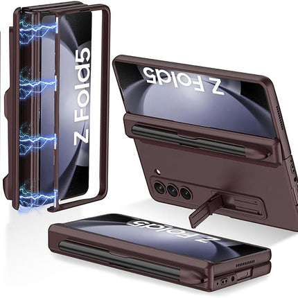 Kapa Magnetic Hinge Case for Samsung Galaxy Z Fold 5 | Inbuilt S-Pen Holder Stand Hybrid Back Cover (Wine Red)