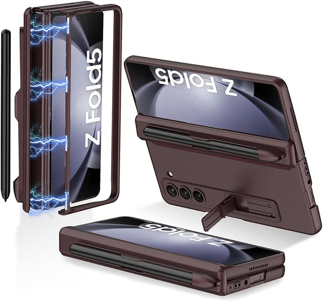 Kapa Magnetic Hinge Case for Samsung Galaxy Z Fold 5 | Inbuilt S-Pen Holder Stand Hybrid Back Cover (Wine Red)