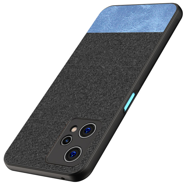 Soft Fabric & Leather Hybrid Protective Case Cover for Realme 9 Pro Plus (Black ,Blue)
