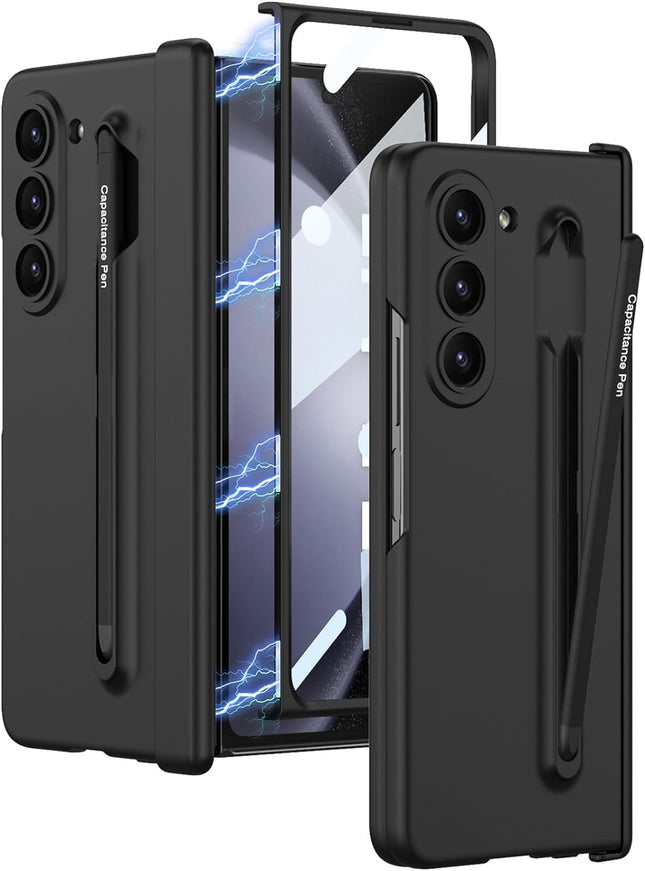 Kapa Contrast Magnetic Hinge Case for Samsung Galaxy Z Fold 5 | Inbuilt S-Pen Holder Stand Hybrid Back Cover (Black with Black Pen)