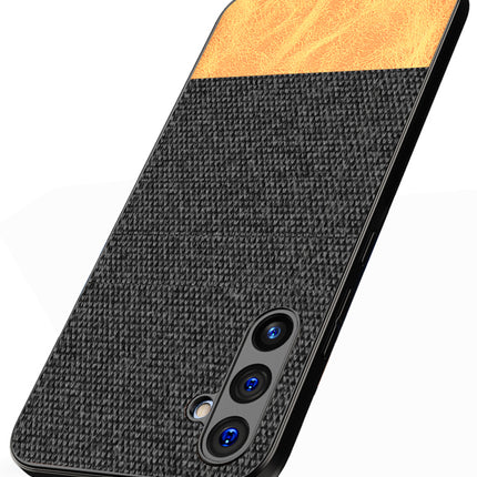 Kapa Soft Fabric & Leather Hybrid Protective Cover for Samsung Galaxy A34 (5G) | Shockproof Slim Hard Anti Slip Back Case (Black,Brown)