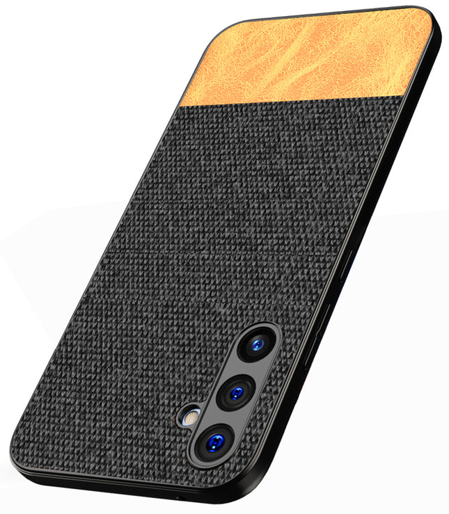 Kapa Soft Fabric & Leather Hybrid Protective Cover for Samsung Galaxy A34 (5G) | Shockproof Slim Hard Anti Slip Back Case (Black,Brown)