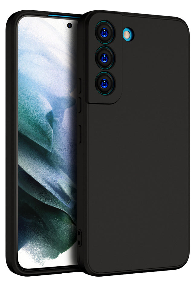 Matte Lens Protective Back Cover for Samsung Galaxy S22 PLUS, Slim Silicone with Soft Lining Shockproof Flexible Full Body Bumper Case (Black)
