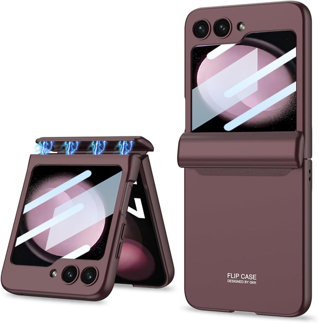 Kapa Ultra Thin Back Cover for Galaxy Z Flip5 / Z Flip 5 | Magnetic Hinge Protection and Inbuilt Glass Window Protection (Wine Red)
