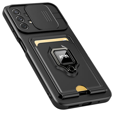 Bisen Back Cover for Samsung Galaxy A53 (5G) , Inbuilt Camera Slider ,Ring Stand and Card Pocket Shockproof Slim Bumper Back Case (Black)