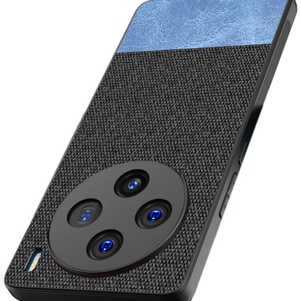 Kapa Soft Fabric & Leather Hybrid Protective Back Cover for Vivo X100 | Shockproof Slim Hard Anti Slip Back Case (Black , Blue)