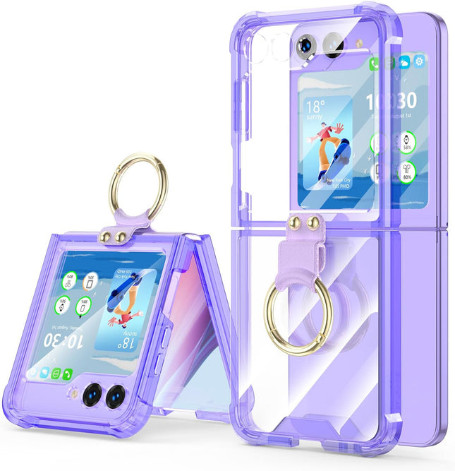 Kapa Clear Airbag Ring Back Case for Samsung Galaxy Flip5 / Z Flip 5 ,Transparent Shockproof Slim Hard Protective Cover (Purple)