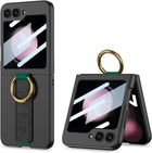 Kapa Shockproof Protective Band Back Cover for Z Flip 5 | Wrist Strap Ring Kickstand Inbuilt Screen Tempered Glass Case , Black