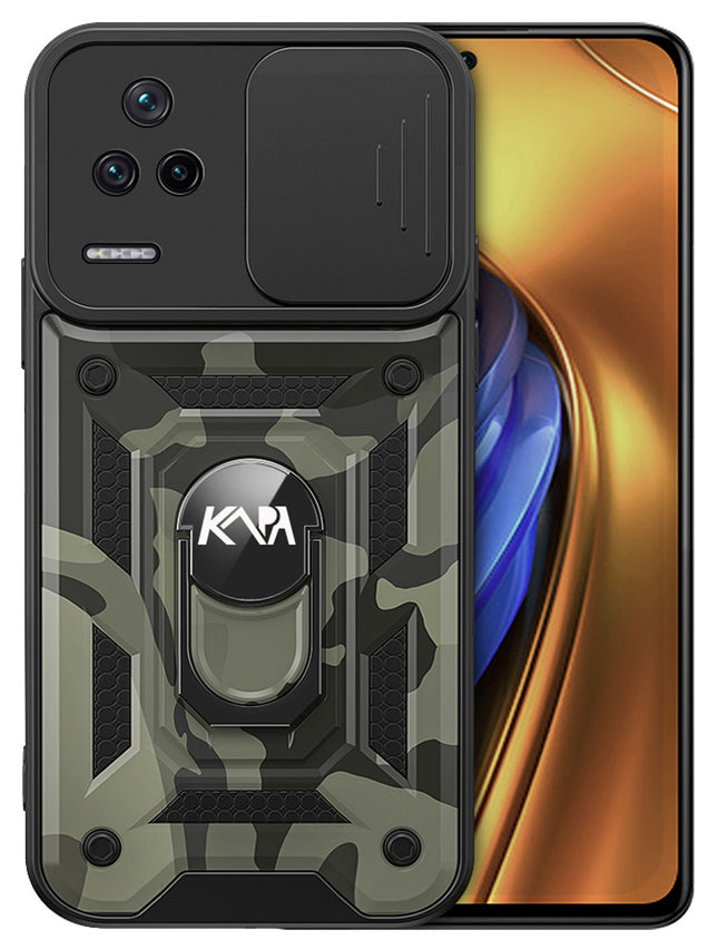 Kapa Tank Back Cover for Poco F4 , Ring + Slider Shockproof Lens Protection Case (Black)