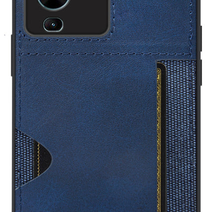 Kapa Razor Wallet Back Case for VIVO V25 PRO (5G) | Slim PU Leather & Fabric Cover with Inbuilt Card Pocket (Blue)