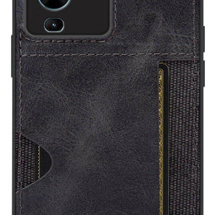Kapa Razor Wallet Back Case for VIVO V25 PRO (5G) | Slim PU Leather & Fabric Cover with Inbuilt Card Pocket (Black)