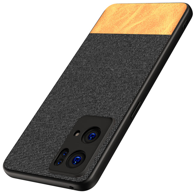 Soft Fabric & Leather Hybrid for Oppo Reno 7 Pro (5G) Back Cover, Shockproof Protection Slim Hard Back Case (Black ,Brown) - Mobizang
