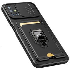 Kapa Bisen Back Cover for Samsung Galaxy A51  , Inbuilt Camera Slider Ring Stand and Card Pocket Shockproof Slim Bumper Back Case (Black) - Mobizang