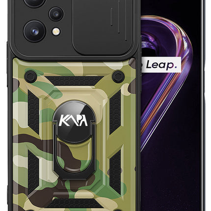 Kapa Tank Back Cover for Realme 9 pro Plus, Inbuilt Ring + Slider Shockproof Lens Case (Green)