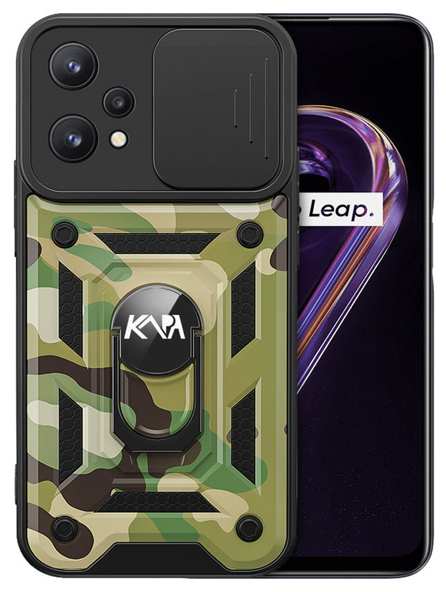 Kapa Tank Back Cover for Realme 9 pro Plus, Inbuilt Ring + Slider Shockproof Lens Case (Green)