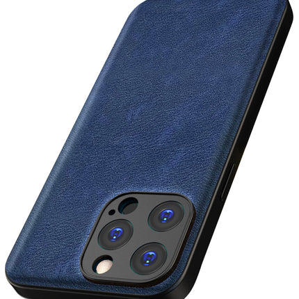 Kapa Tux Leather Back Cover for Apple iPhone 15 Pro Max | Slim Shockproof Camera Protection Bumper Case (Blue)