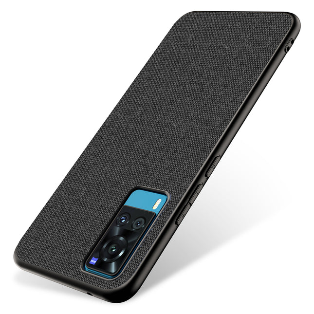 Soft Fabric Hybrid for Vivo X60 Back Cover, Shockproof Protection Slim Hard Back Case (Black) - Mobizang