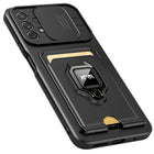 Bisen Back Cover for Samsung Galaxy A73 (5G) , Inbuilt Camera Slider ,Ring Stand and Card Pocket Shockproof Slim Bumper Back Case (Black)