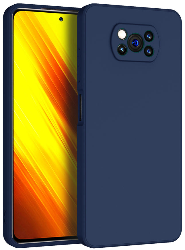 Matte Lens Protective Back Cover for Poco X3 Pro / Poco X3 , Slim Silicone with Soft Lining Shockproof Flexible Full Body Bumper Case , Blue