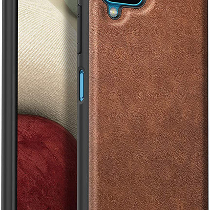 Tux Back Case for Samsung Galaxy M12 / F12 , Slim Leather Case with Soft Edge Shockproof Back Cover (Brown)