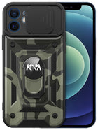 Tank Back Cover for Apple iPhone 12 (6.1) , Inbuilt Ring + Slider [Military Grade Protection] Shockproof Lens Protection Case (Black)