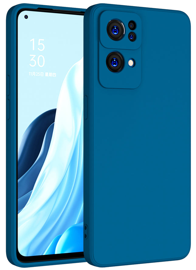 Matte Lens Protective Back Cover for Oppo Reno 7 Pro (5G) , Slim Silicone with Soft Lining Shockproof Flexible Full Body Bumper Case (Blue)