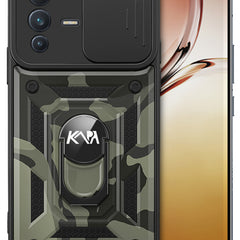 Tank Back Cover for Vivo V23 , Inbuilt Ring + Slider Shockproof Lens Protection Case (Black) - Mobizang