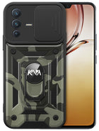 Tank Back Cover for Vivo V23 , Inbuilt Ring + Slider Shockproof Lens Protection Case (Black) - Mobizang