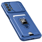 Bisen Back Cover for Samsung Galaxy A73 (5G) , Inbuilt Camera Slider ,Ring Stand and Card Pocket Shockproof Slim Bumper Back Case (Blue) - Mobizang