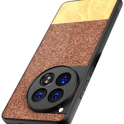 Kapa Soft Fabric & Leather Hybrid Protective Back Cover for OnePlus 12 | Shockproof Slim Hard Anti Slip Back Case (Brown) - Mobizang