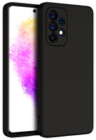 Matte Lens Protective Back Cover for Samsung Galaxy A53 (5G), Slim Silicone with Soft Lining Shockproof Flexible Full Body Bumper Case (Black) - Mobizang