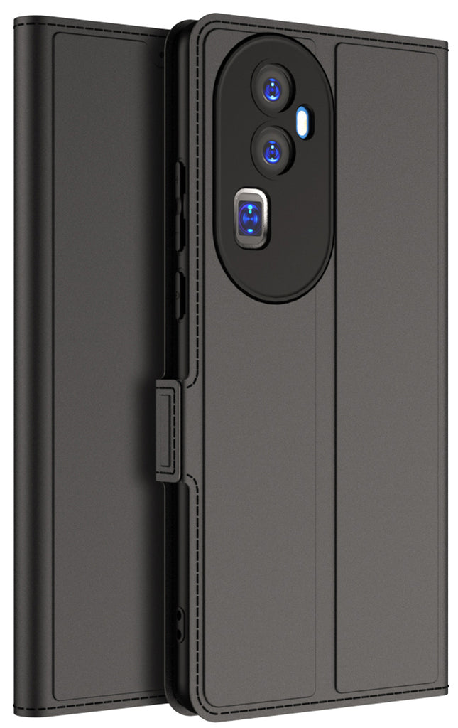 Kapa Noble Slim Magnetic Leather Flip Case Cover for Oppo Reno 10 PRO PLUS | Card Holder Stand Leather Flip Wallet Case (Black)