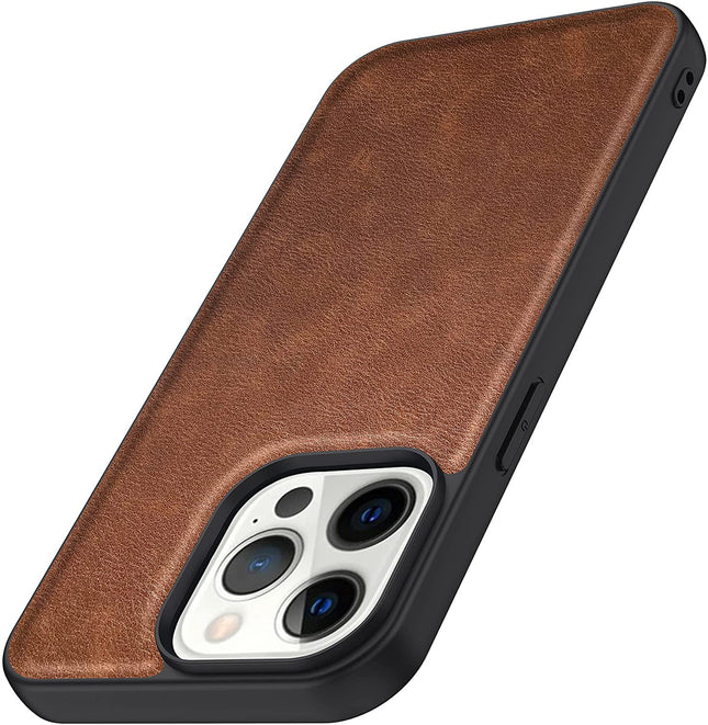 Kapa Tux Back Case for Apple iPhone 14 Pro , Slim Leather Shockproof Camera Protection Back Cover (Brown)