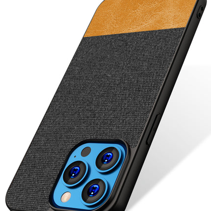 Kapa Soft Fabric & Leather Hybrid Protective Back Case Cover for Apple iPhone 14 Mini (Black,Brown) - Mobizang