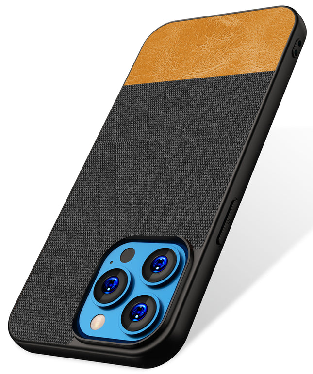 Kapa Soft Fabric & Leather Hybrid Protective Back Case Cover for Apple iPhone 14 Mini (Black,Brown) - Mobizang