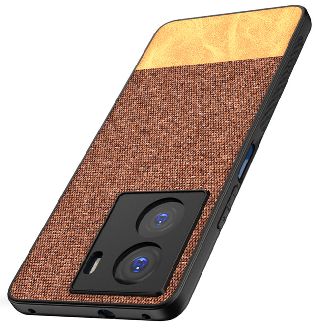 Kapa Soft Fabric & Leather Hybrid Protective Case Cover for IQOO Z7 / Z7S (5G) | Shockproof Slim Hard Anti Slip Back Case (Brown) - Mobizang