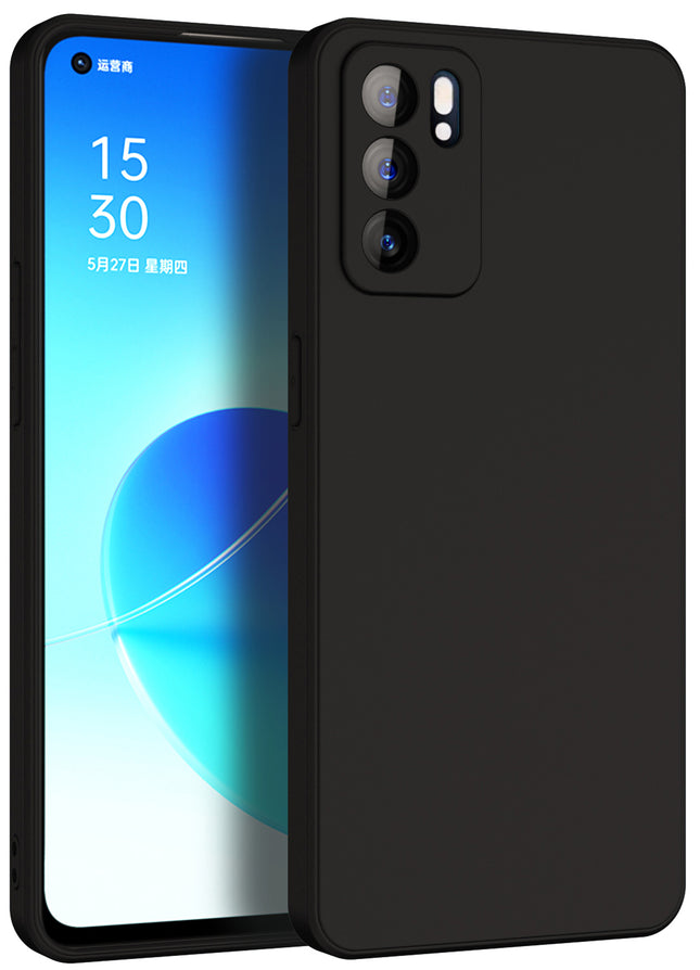 Matte Lens Protective Back Cover for Oppo Reno 6 (5G) , Slim Silicone with Soft Lining Shockproof Flexible Full Body Bumper Case , Black