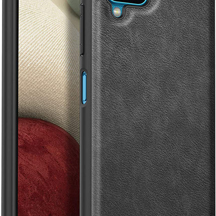 Tux Back Case for Samsung Galaxy A12 / F12 / M12 , Slim Leather Case with Soft Edge Shockproof Back Cover (Black) - Mobizang