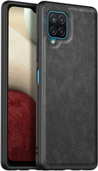 Tux Back Case for Samsung Galaxy A12 / F12 / M12 , Slim Leather Case with Soft Edge Shockproof Back Cover (Black) - Mobizang
