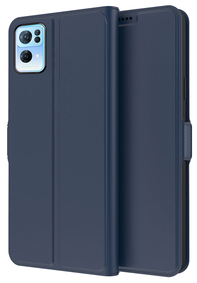 Noble Slim Flip Cover for Oppo Reno 7 Pro , Magnetic and Card Holder Stand Leather Flip Wallet Case (Blue) - Mobizang