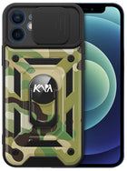 Tank Back Cover for Apple iPhone 12 (6.1) , Inbuilt Ring + Slider [Military Grade Protection] Shockproof Lens Protection Case (Green)
