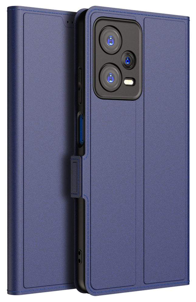 Kapa Noble Slim Magnetic Leather Flip Case Cover for Redmi Note 12 PRO | Card Holder Stand Leather Flip Wallet Case (Blue)
